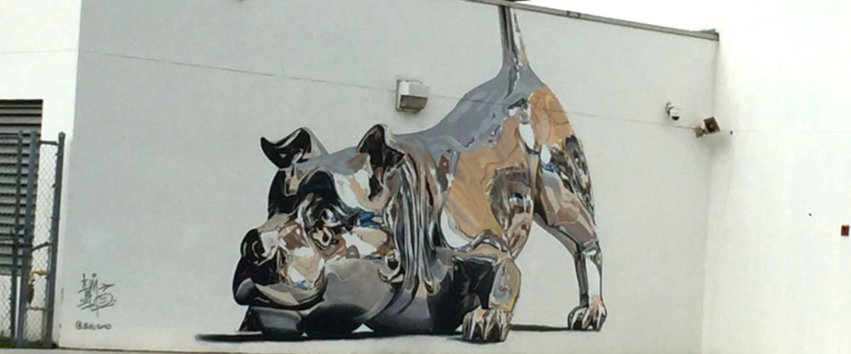Bik Ismo's mural of a Chrome Dog at Jose de Diego Middle School